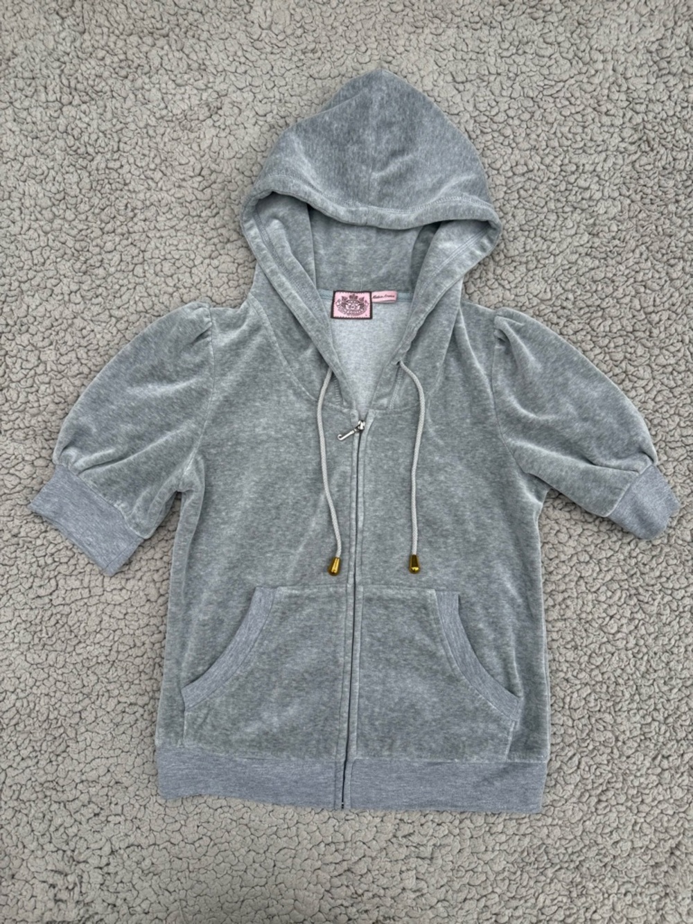 Juicy Couture Gray Velour Hooded Zip-Front Top